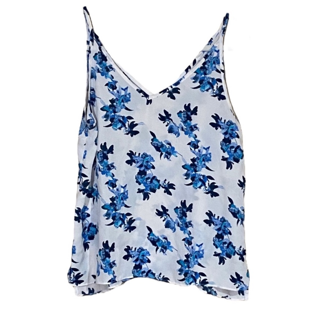 White & Blue Paper Crane Tank Top Design Shirt Floral Women’s Small Medium Fit!